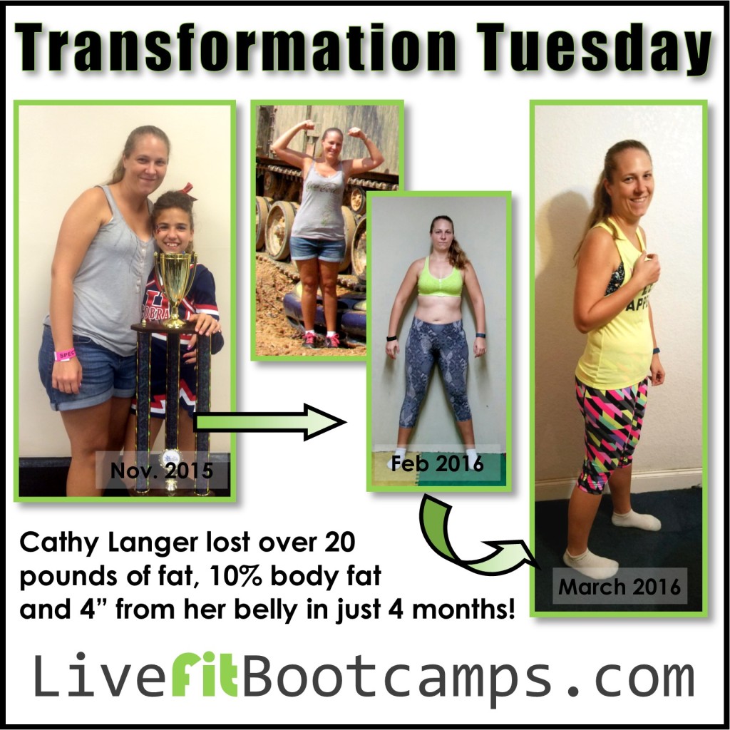 Cathy Live Fit boot camp mom fitness weight loss transformation