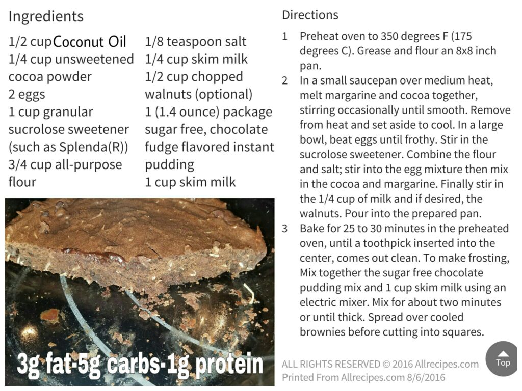 LiveFit sugar free brownies with coconut oil